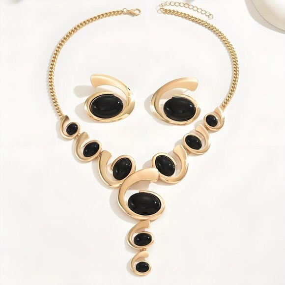 Gold Jewelry Set, Silver Black Boho Western Chunky Vintage Pendant Necklace Stac - Picture 3 of 7